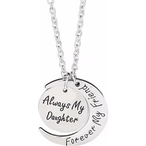 Always My Daughter Forever My Friend Pendant Sun Moon Shape Necklace Charms Jewelry Gift For Family Friend Women Men Girl