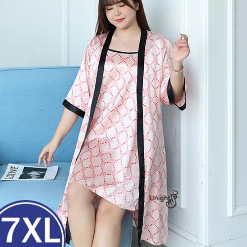 Plus Size Womens Nightgown Sexy Silk Satin Sleepwear Robes Nightgowns Night Dress Sleepwear Women Bath Gown 5XL 6XL 7XL