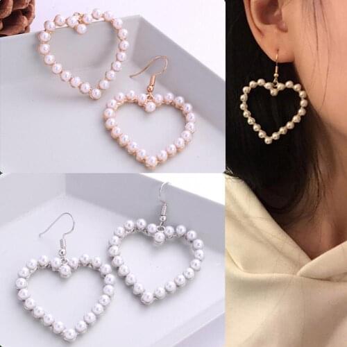 Hot Sale Gold/Silver Color Love Heart Drop Earrings For Women Korean Style Pearl Dangle Earring Fashion Party Wedding Jewelry