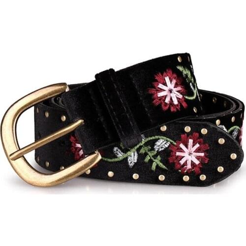 Angry Snake Belts For Women Fashion Embroider Belt Sweet Flower Black High Quality Stud Girls Waist Belt