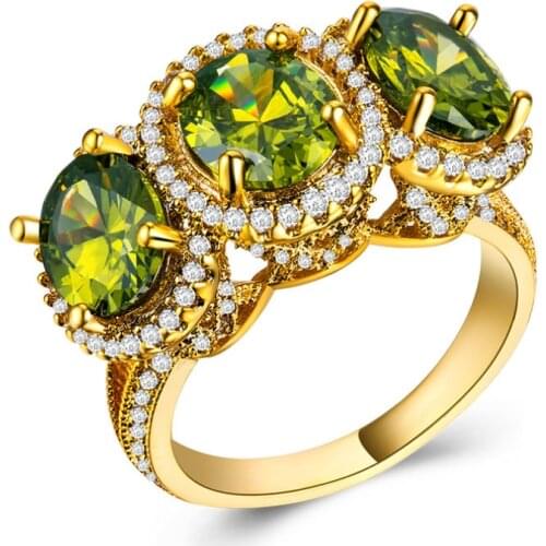 Drop Shipping Luxury Jewelry 925 Silver &Gold Fill Three Stone Oval AAA Cubic Zirconia CZ Crystal Women Wedding Band Ring Gift