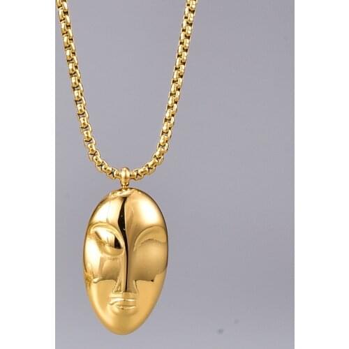 Fashion Oval Shaped Abstract Portrait Long Necklace Female Sweater Chain 316 Titanium Steel Trendy New Jewelry