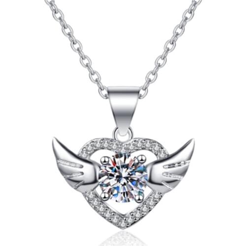 Julie Wang Korean Angel Wings Heart Necklace With Rhinestone Silver Color O Chain Pendant Women Jewelry Statement Necklace