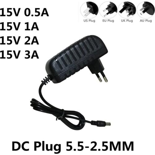 1PCS AC/DC Adapter DC 15V 0.5A 1A 2A 3A AC 100-240V Converter Adapter Power 15 V Volt Charger Power Supply EU US UK AU Plug