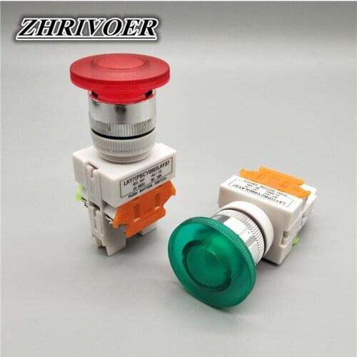 22mm LAY37-11MD Mushroom Head Light Push Button Switch Self-reset 10A/660V Red Green