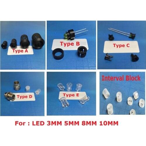 50PC LED Holder LED Seat/Clip F5 F8 F10 3MM 5MM 8MM 10MM Blace Plastic/Metal Chrome Bezel Panel Display/interval Block PC COVER