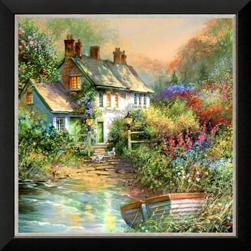 Diamond mosaic full diamond embroidery beads Garden Cottage Boat river diamond cross stitch crystal Square diamond sets unfinish