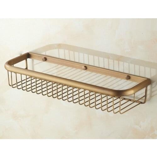 450mm Wall Mounted Antique Brass Bathroom Accessories / Soap / Sponge & Body Wash Shower Storage Basket Cba083