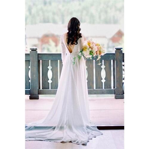 Bohemian Wedding Dresses Modest Designed Chiffon Long Sleeve A Line Split Backless Bridal Country Dress Custom Made