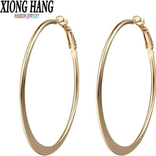 XiongHang Punk Style 70mm*48m Big Metal Oval Hoop Earrings For Women Fashion Jewelry Pendientes Boho Geometric Simple Earrings