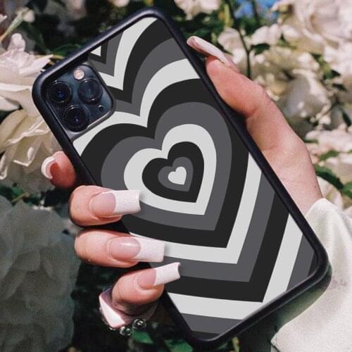 Black Love Heart Phone Case PC+TPU For IPhone 12 11 Pro Xs X Xr 7 8 Plus Max Se 2020 For Samsung S10 S20 S21 S30