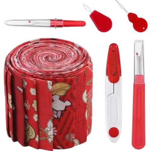 Dailylike Jelly Roll Fabric, Roll Up Cotton Fabric Quilting Strips, Patchwork Craft Cotton Quilting Fabric+ Sewing Needle tool