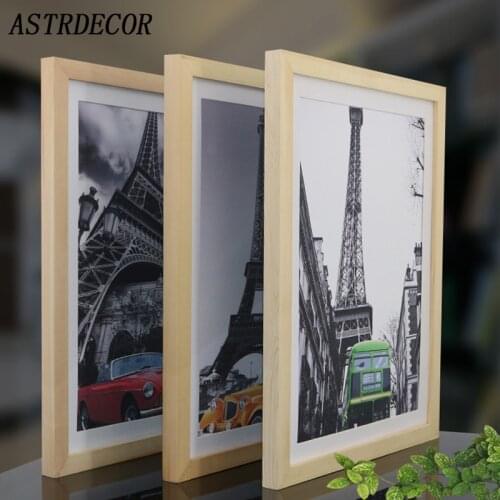 ASTRDECOR Wooden Frame A4 A3 Black White Wooden Nature Solid Picture Photo Frame with Mats for Wall Mounting Hardware Included