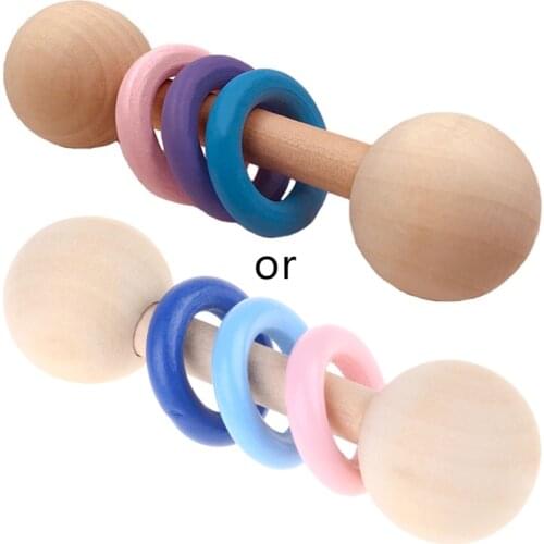 Baby Teether Toy Wooden Rattle Wood Teething Play Gym Montessori Stroller Toy