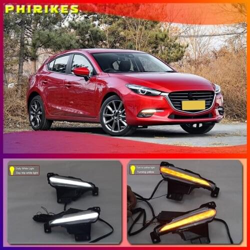 Daytime Running Light For Mazda 3 Mazda3 Axela 2017 2018 LED DRL Fog lamp Daylight with yellow Signal style relay
