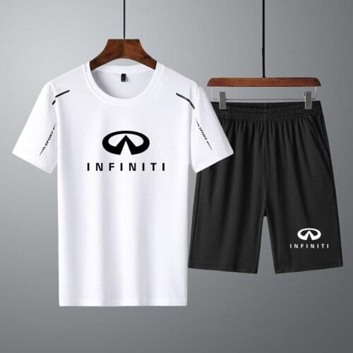 New Fashion Short Casual Mens T-shirt Infiniti Car Logo Summer Sleeve High Quality Cotton Mens T-shirt+shorts 2 piece suit