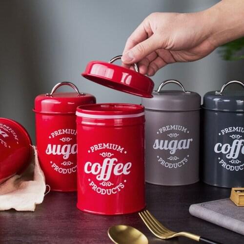 European-style Wrought Iron Sealed Cans Coffee Tea Storage Kitchen Large-capacity Moisture-proof Storage Tank with Sealing Ring