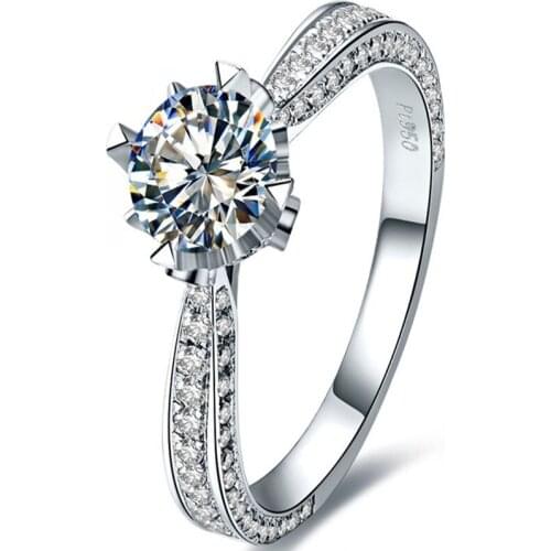 Refined 1Ct 6.5 mm G-H Moissanite Diamond Ring Marriage Jewel Test Positive 925 Sterling Silver Promise Ring