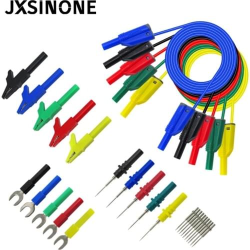 Cleqee P1050B 4mm Safety Stacked Banana Plug Silicone Lead for Multimeter Alligator clip& U-type insert& Puncture test Probe Kit