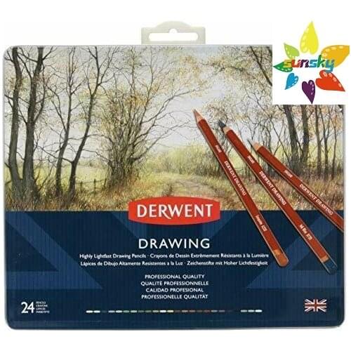 Derwent colored pencil drawing pencil 24 color set 0700672,natural color lead, soft texture,widened 5 mm pen Core,Art supplies