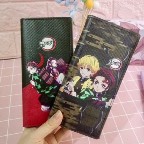 Anime Demon Slayer PU Wallet Kitchen Gate Tanjiro Peripheral Demon Slayer Long Theree-fold Wallet