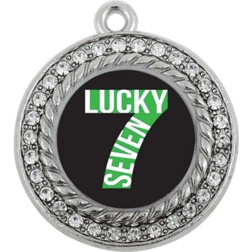LUCKY SEVEN CIRCLE SQUARE CHARM antique silver plated jewelry