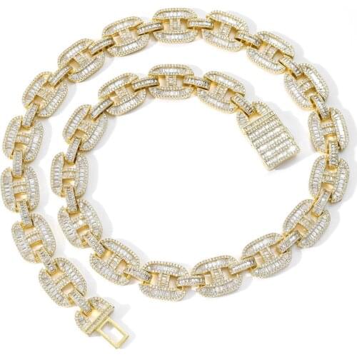 Miami 16mm Big Box Clasp Cuban Link Chain 2 Colors Iced Out Baguette Zircon Necklace Mens Hip hop Jewelry
