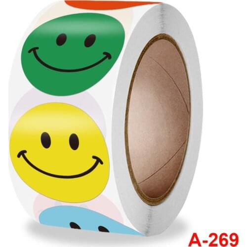 Cartoon color round childrens stickers Reward Stickers roll smiley face sticker