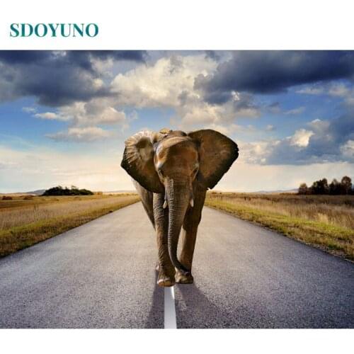 SDOYUNO 60x75cm Oil Paint By Numbers Elephant Frameless DIY Painting By Numbers Kits Animals Digital Hand Painting On Canvas