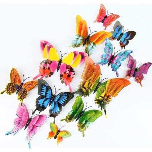 Butterflies Wall Stickers Home Decor Multicolor Double Layer 3D Butterfly Sticker 12Pcs/lot for Decoration on The Living Room