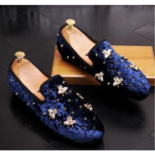 New Fashion Gold Top and Metal Toe Men Velvet Dress shoes italian mens dress shoes Handmade Loafers