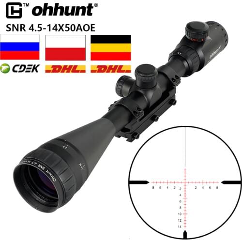 Ohhunt 4.5-14x50 AOE Tactical Scope Red Special Cross Glass Etched Reticle with One Piece 11mm or 20mm Rings for Rifle Sights