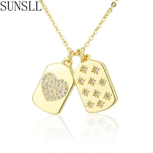 SUNSLL New gold copper necklace white cubic zirconia tag pendant necklace woman fashion simple jewelry necklace chain gifts