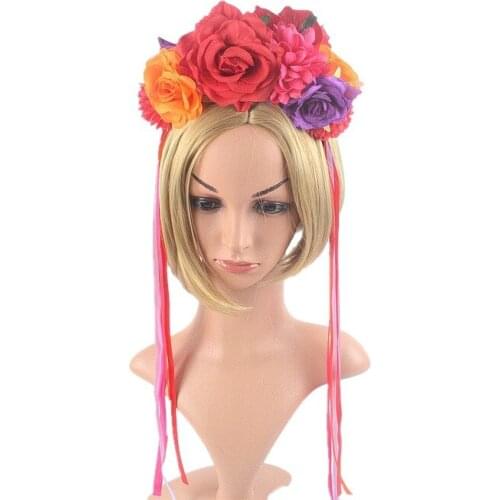 Sugarbay Day of Dead Headband Bride Mexican Fancy Dress Costume Ribbon Halloween Headwear Women Party Big Rose Flower Hairband