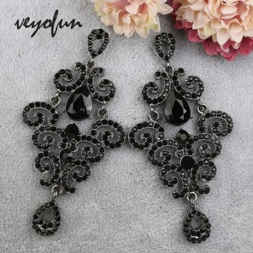 Veyofun Luxury Rhinestone Drop Earrings Vintage Hollow Long Dangle Earrings Fashion Jewelry For Women Gift