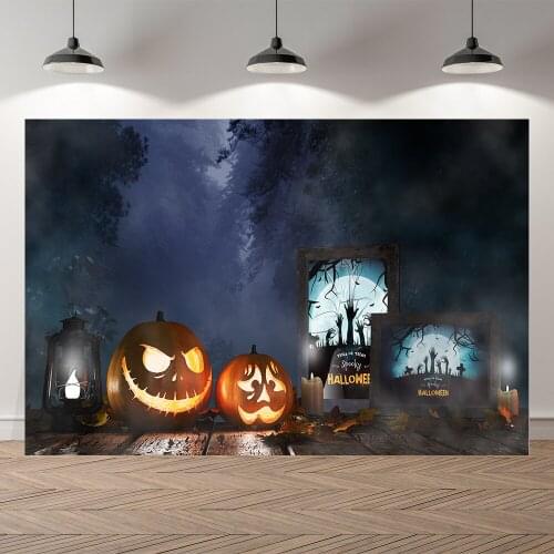 Seekpro Halloween Banner Party Pumpkin Forest Grave Yard Photography Background Photographic Backdrop For Photo Studio Shoot