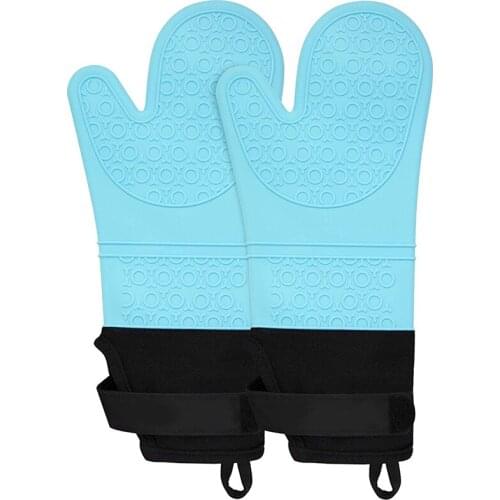 Silicone Oven Mitts with Adjustable Cuff, Oven Mitt with Non-Slip Grip and Thicker Liner, Heat Resistant,14.7 Inch