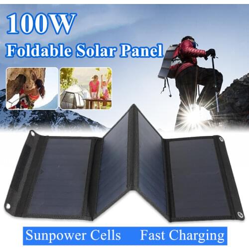 100W Foldable QC3.0 Fast Charge Solar Panel Portable Folding Solar Panel USB Type-C Charger Outdoor Mobile Power Battery Charger