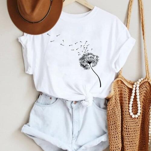 Women Cartoon Dandelion Casual Plant Trend Cute Style Fashion Summer Lady Print Tee Graphic T Top Female Tshirts Clothes T-Shirt