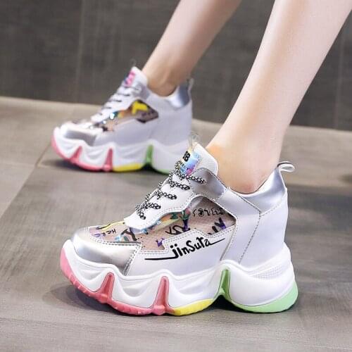 2020 Designers Women Platform Sneakers 8.5cm Height Increasing Silver Chunky Casual Shoes Sports Vulcanized Shoes Woman Colorful
