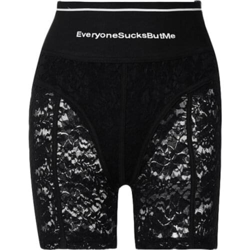 Women’s Lace Shorts Summer High Waist Letter Print Zip Up Skinny Short Leggings