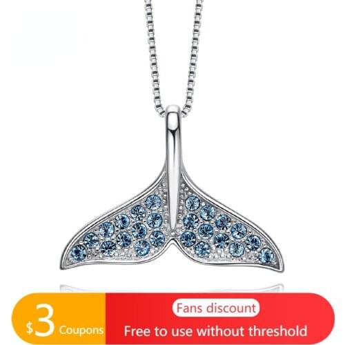 AGATA Silver 925 Necklaces for Women Blue Crystal Ocean Mermaid Tail 925 Sterling Silver Fine Jewelry Chain Necklaces