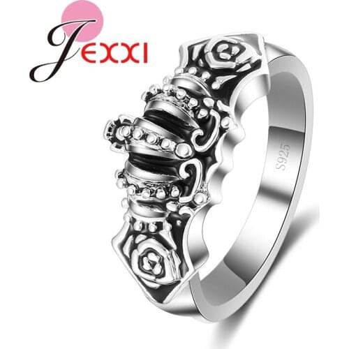 Hot Selling Vintage Elegant Gothic Black Rose Hollow Out Flower Rings For Women Fashion 925 Sterling Silver Stamp Silver Jewelry