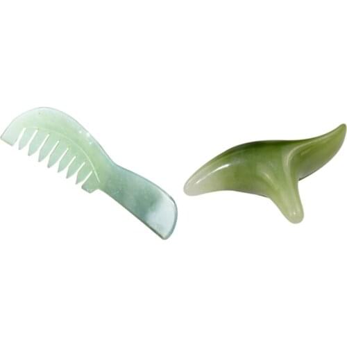 1Pcs Jade Comb, Natural Jade Scraping Comb & 1Pcs Beeswax Jade Face Gua Sha Triple-Cornered Massager Rod