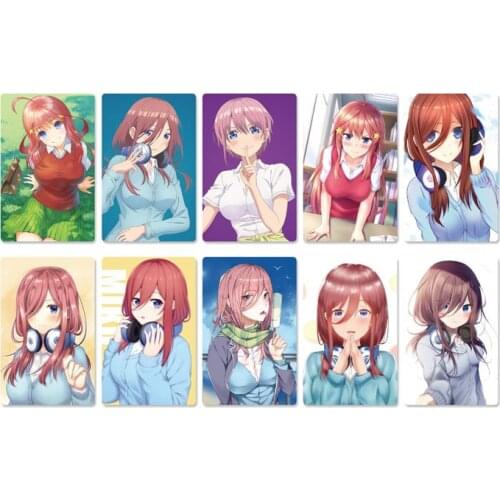 10pcs/set 5.4x8.5cm Anime The Quintessential Quintuplets Card Stickers Printed with Nakano Miku etc for Cosplay Accessories Set