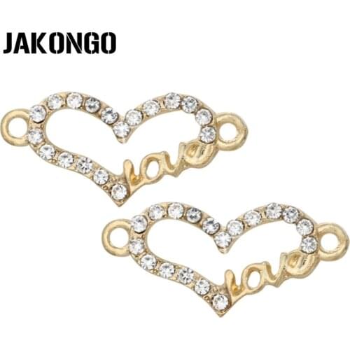 10pcs Gold Color Crystal Heart Love Connectors for Jewelry Making Bracelet Findings Accessories DIY Craft 24x11mm