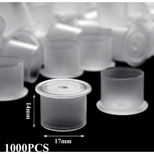 1000Pcs 17mm Clear Large Tattoo Ink Cup Caps For Needle Tip Grip Power Supply With Bottom Tattoo Accessories Free Shipping
