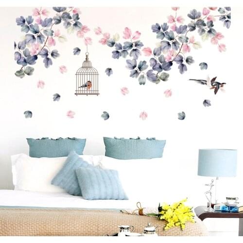 139*71cm Flowers Wall Stickers Bed Decoration Birdcage Home Decor PVC DIY Vinyl Wall Decals for Bedroom TV Sofa Laday Gifts