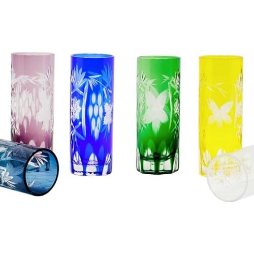 Japanese Kiriko Colorful Engraving Shot Wine Glasses 80ml Spirits Sake Glass Cup Party Bar Use