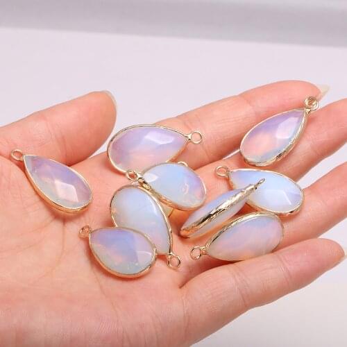 2Pcs Natural Stone Pendant Water Drop Opal Stone Pendant for Women Jewelry Making Diy Earring Necklace Accessories 16x30mm